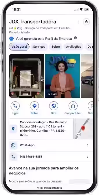 Avaliações Google Business JDX Transportes - 5 estrelas em serviços de transporte